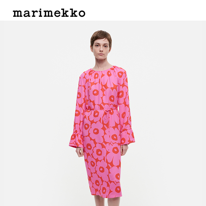 【Unikko游霓可印花】Marimekko时尚多巴胺度假收腰连衣裙