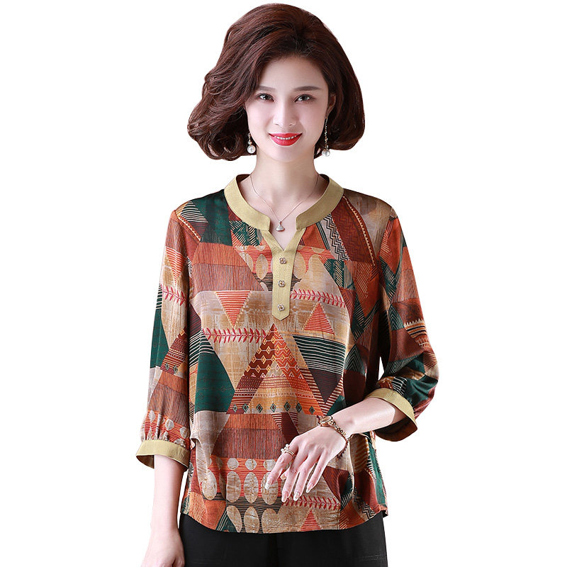 中老年女装中年夏装香云纱中袖衬衫 雅诗黎中老年女装