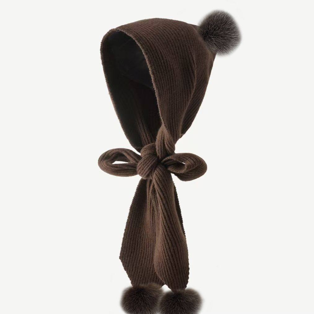 连帽围巾披肩带帽子一体帽子围巾保暖狐狸毛球时尚披肩针织披肩外,淘宝优惠券,粉丝福利购,淘宝优惠卷