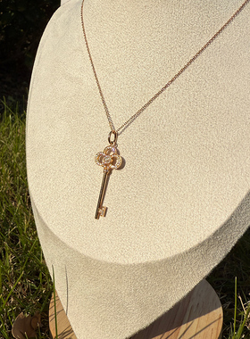 【自营】中古99新蒂芙尼Keys系列玫瑰金吊坠镶钻钥匙项链迷你皇冠