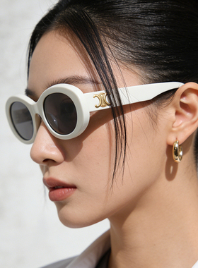 【自营】赛琳CELINE墨镜白色猫眼女太阳镜凯旋门复古眼镜 CL40194