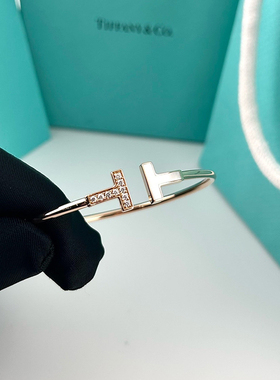 【自营】中古99新蒂芙尼T系列18K玫瑰金珍珠贝母手镯镶钻中号手镯