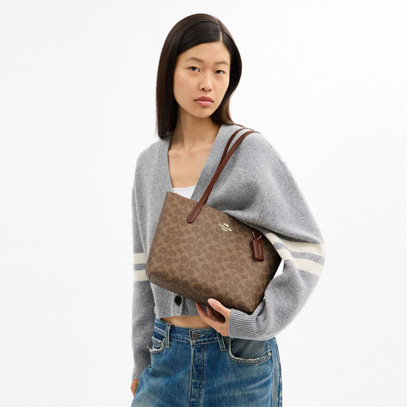 【自营】COACH/蔻驰女士托特包zip24经典老花手提包百搭单肩包 - 图2