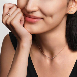 【自营】中古99新蒂芙尼微笑项链系列 18K玫瑰金镶钻项链 小号