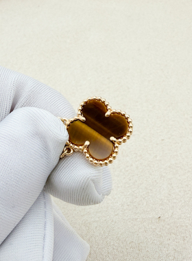 【自营】中古99新梵克雅宝四叶幸运系列18K黄金虎眼石吊坠项链