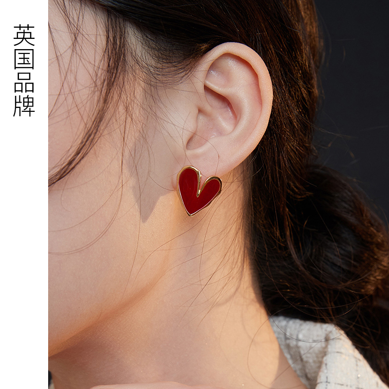 【自营】设计感爱心滴釉耳饰S925银新年耳钉女母亲节礼物送妈妈