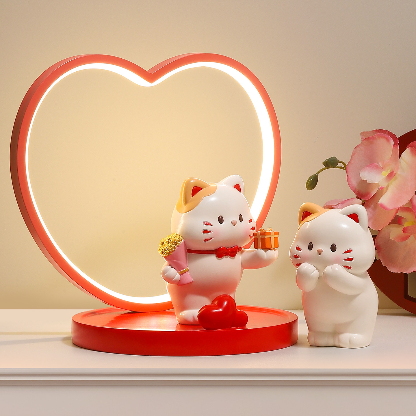 喜庆情侣小猫咪摆件长明灯婚房卧室床头柜氛围感装饰订婚新婚礼物,淘宝优惠券,粉丝福利购,淘宝优惠卷