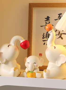 一家三口大象摆件柿柿如意装饰品