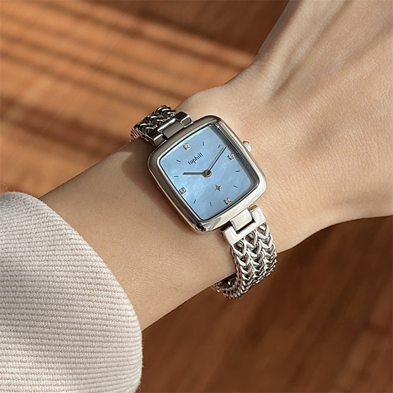 拓非tophill蓝色偏光贝母石英表 tophill拓非国产腕表