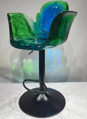 酒店前台透明树脂休闲吧台椅子摆件创意水晶玻璃艺术品凳子雕塑