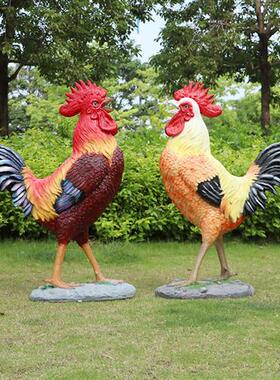 仿真大公鸡雕塑摆件户外发光动物门店庭院家居装饰玻璃钢母鸡模型
