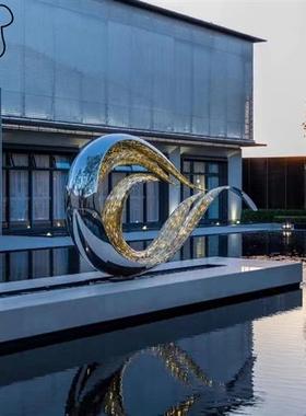 大型不锈钢月亮圆环圆形雕塑定制金属镂空户外售楼部景观装饰摆件