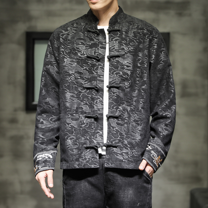 中式刺绣唐装外套男中国风休闲盘扣 岸谷视界旗舰秀禾服