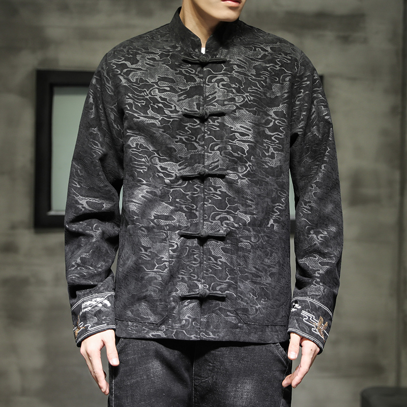 中式刺绣唐装外套男中国风休闲盘扣 岸谷视界旗舰秀禾服