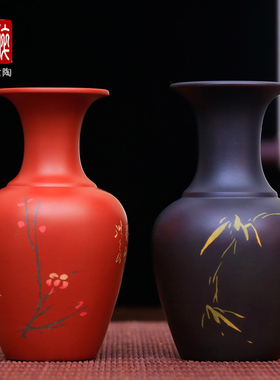 云南建水紫陶家居新中式花道插花器花插玄关博古架摆件小花瓶 T29