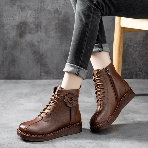 Зимние удерживающие тепло нескользящие короткие сапоги, флисовые туфли для матери, из натуральной кожи, мягкая подошва, для среднего возраста