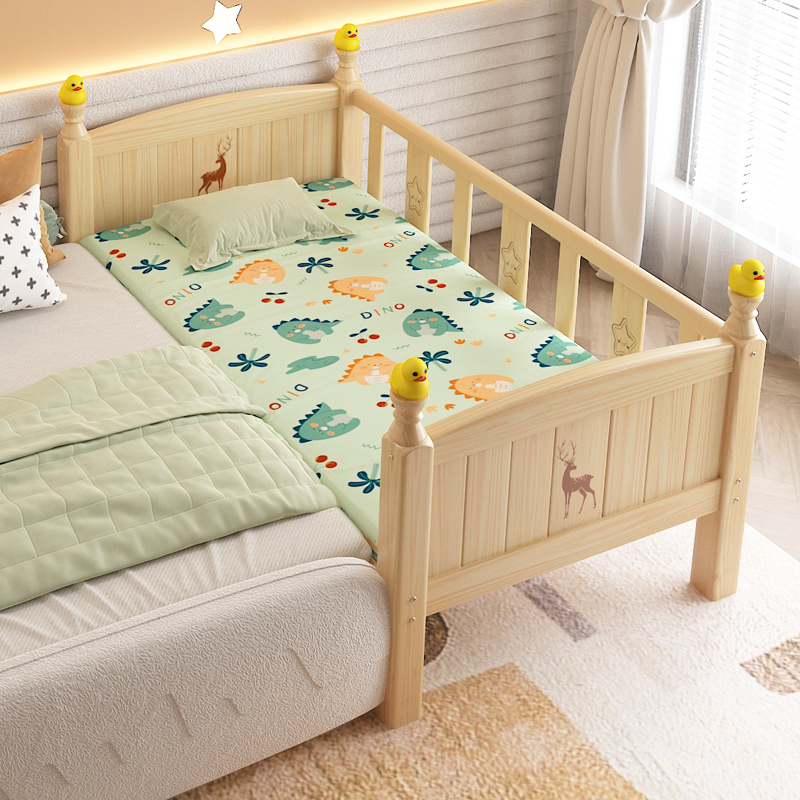 实木儿童床带护栏小床婴儿男孩女孩公主床单人床边床加宽拼接大床-图0