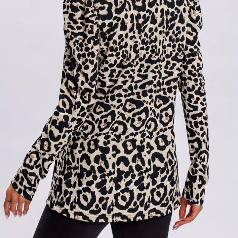 Comfortable Leopard Print Long Sleeve dium Length Open跨境 - 图2