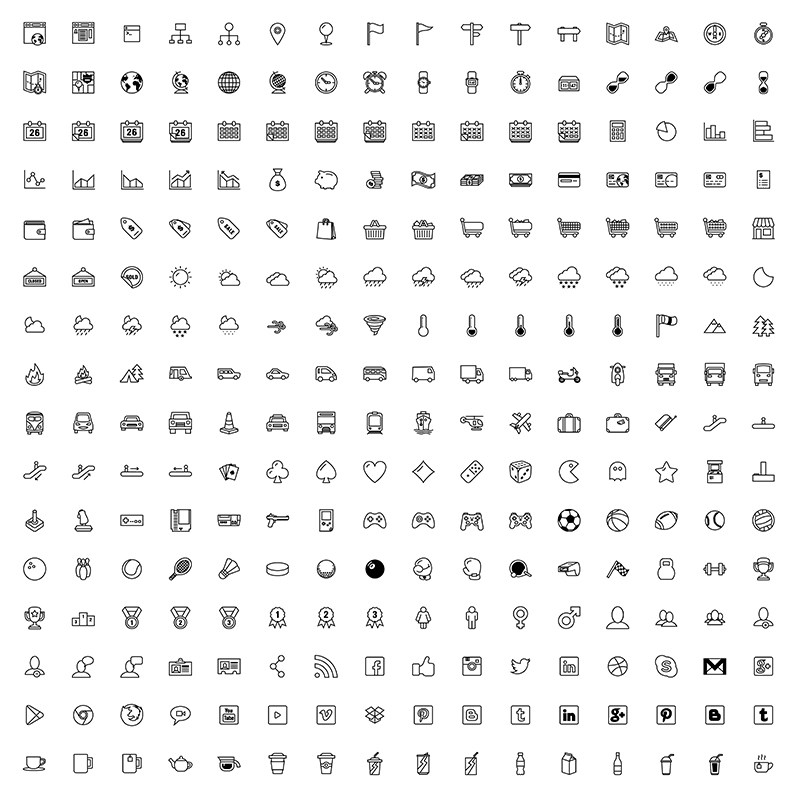 扁平化简约线性行业常用UI小图标PS平面设计名片ai矢量图icon素材_虎窝淘