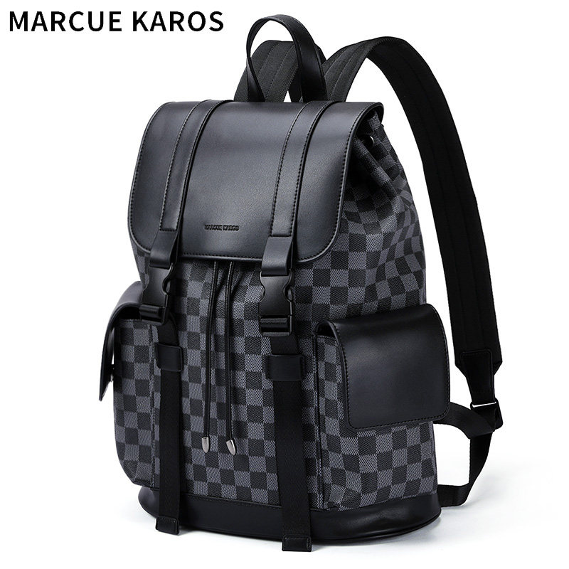 mk男士2021年新款时尚格子真皮背包 partyplus双肩背包