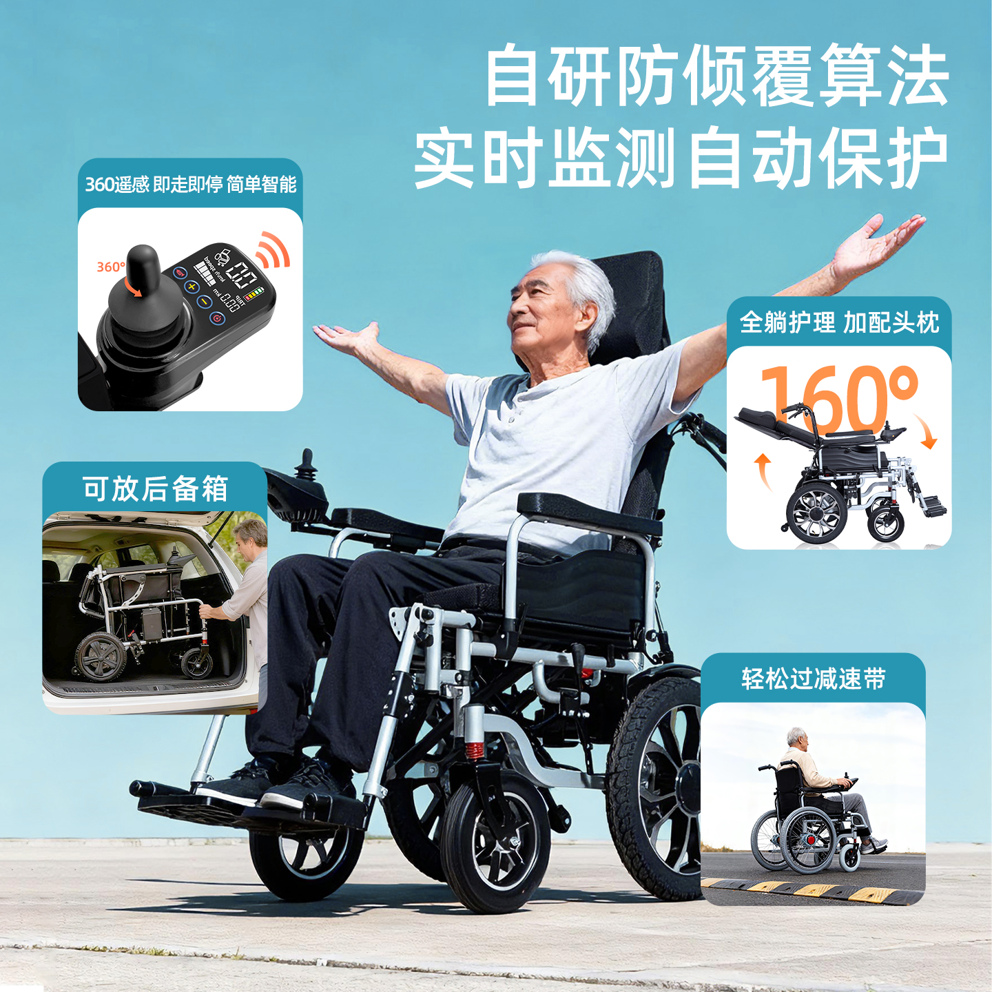 电动轮椅智能全自动可躺老人专用老年人残疾人折叠轻便四轮代步车 - 图2