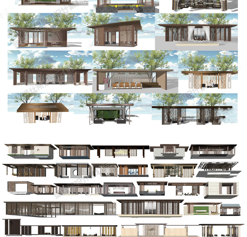 景观小品廊架花架葡萄架公园广场校园连廊风雨草图大师长廊su模型 - 图1