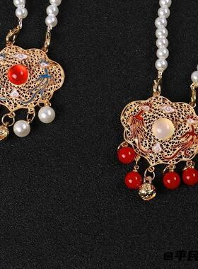 复古花影长命锁DIY手工头饰凤凰