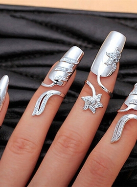 潮人独特指环装饰尾戒假指甲国风水晶新娘装饰品金属指尖指甲古风