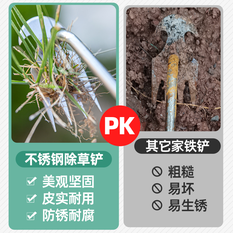 新款除草神器拔草器连根锄草专用工具多功能不锈钢耙子铲草挖野菜-图1