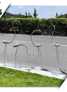 不锈钢金属仙鹤鸟白鹭雕塑售楼部样板间庭院水池草坪装饰户外摆件