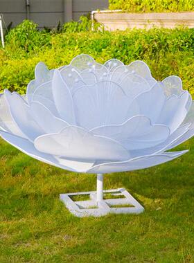 户外不锈钢镂空花朵雕塑铁艺网格莲花发光摆件售楼处草坪景观装饰