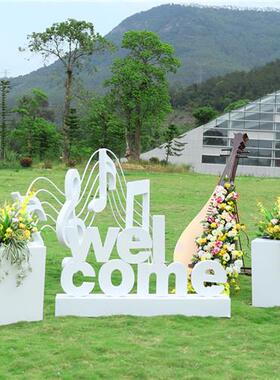 户外不锈钢大提琴雕塑商场公园步行街花架花箱装饰金属字母摆件品