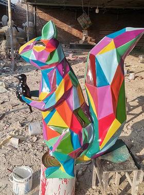 玻璃钢雕塑定制大型几何动物抽象块切面熊鹿兔子摆件户外园林景观