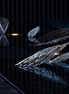 不锈钢镂空树叶雕塑户外酒店园林水景观美陈装饰大型金属叶子摆件