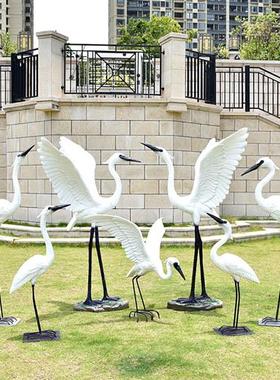 户外仿真白鹭摆件玻璃钢庭院花园林动物仙鹤雕塑水池鸟类造景装饰