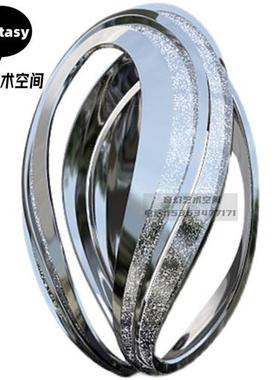 镜面不锈钢圆环雕塑定制发光月亮镂空景观售楼部金属水池装饰摆件