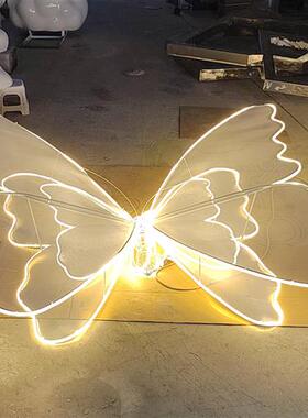 户外不锈钢镂空发光蝴蝶摆件园林景观售楼部草坪装饰昆虫铁艺雕塑
