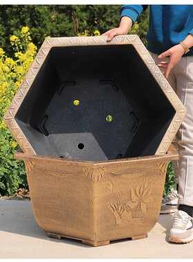 特大号铝塑六角花盆加厚树脂陶瓷荷花睡莲盆缸种树家用商用