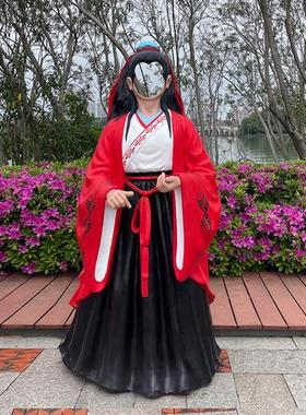 网红露脸汉服空脸玻璃钢雕塑户外景区打卡拍照镂空人物落地大摆件