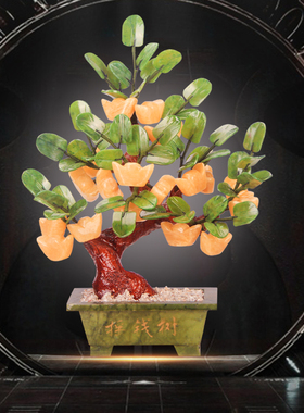 雕刻元宝发财树玉器盆景桌面摆件