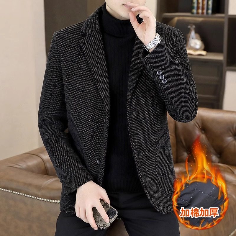 高端男士毛呢外套秋冬季新款加棉加厚保暖百搭休闲小西装外套单件,淘宝优惠券,粉丝福利购,淘宝优惠卷
