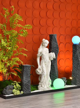 中式简约石柱仿真石头绿植橱窗商场酒店园林景观石植物造景摆件