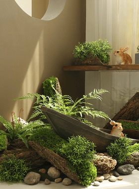 仿真石头绿植布景落地装饰摆件