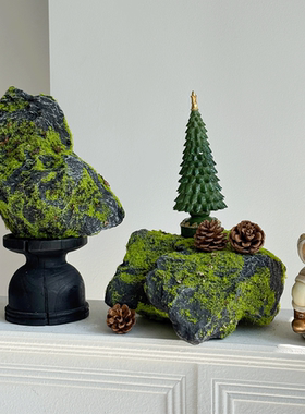 仿真PU青苔石头拍摄道具泡沫假景观石直播间影视道具别墅酒店售楼