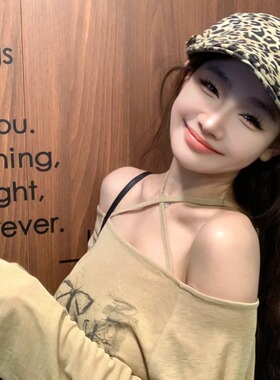 ins小众豹纹前进帽子女复古亚文
