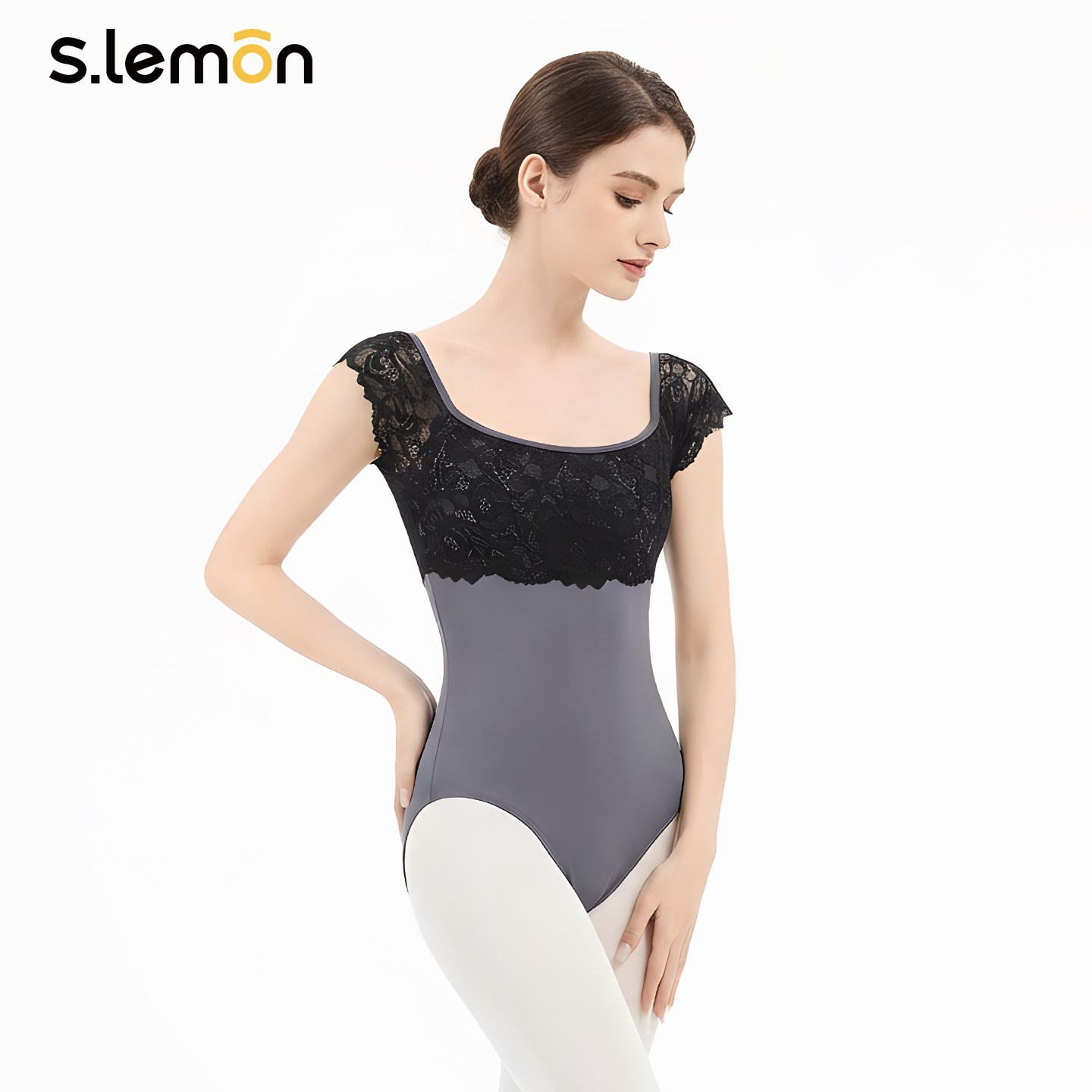 新款芭蕾舞练功服成人女蕾丝拼接短袖黑色体操服艺考高胯演出体服,淘宝优惠券,粉丝福利购,淘宝优惠卷