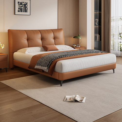 岚瑟琳真皮床奶油风2025新款主卧大床1.5米现代简约双人软包婚床 - 图1