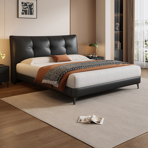 岚瑟琳真皮床奶油风2025新款主卧大床1.5米现代简约双人软包婚床 - 图0