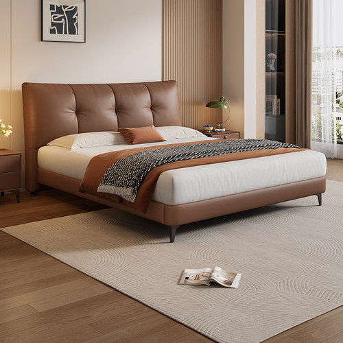 岚瑟琳真皮床奶油风2025新款主卧大床1.5米现代简约双人软包婚床 - 图2