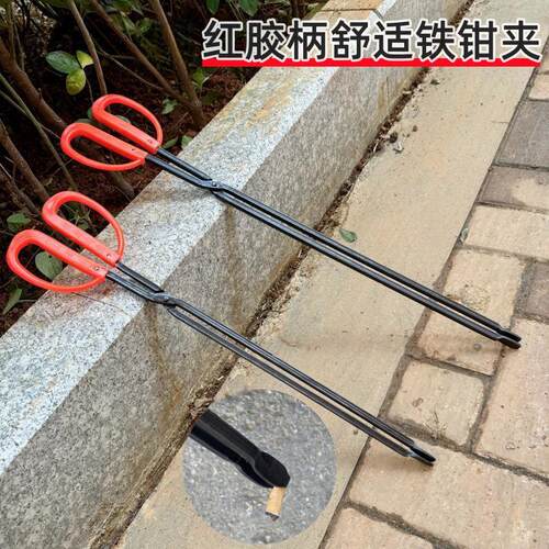 锻打黑火钳煤球夹烧火铁钳子传统碳夹子家用环卫拾取夹加长垃圾夹 - 图0